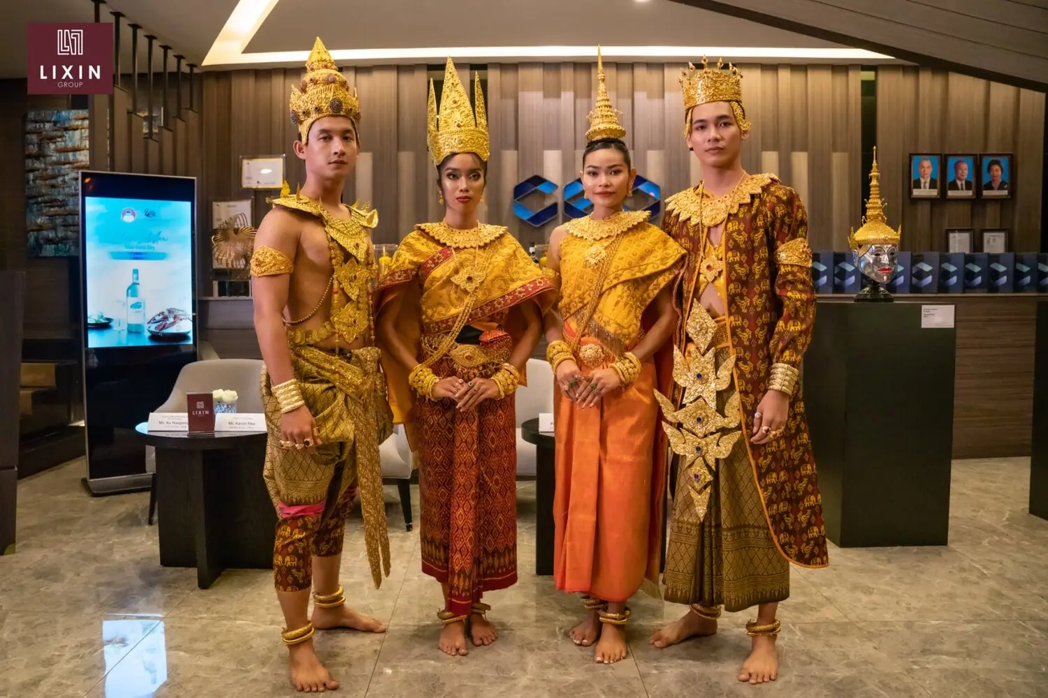 Performers presenting Khmer crowns and traditional costumes at the 2023 Crown Exhibition